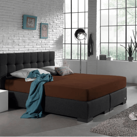 Hoeslaken Dubbel Jersey Bruin