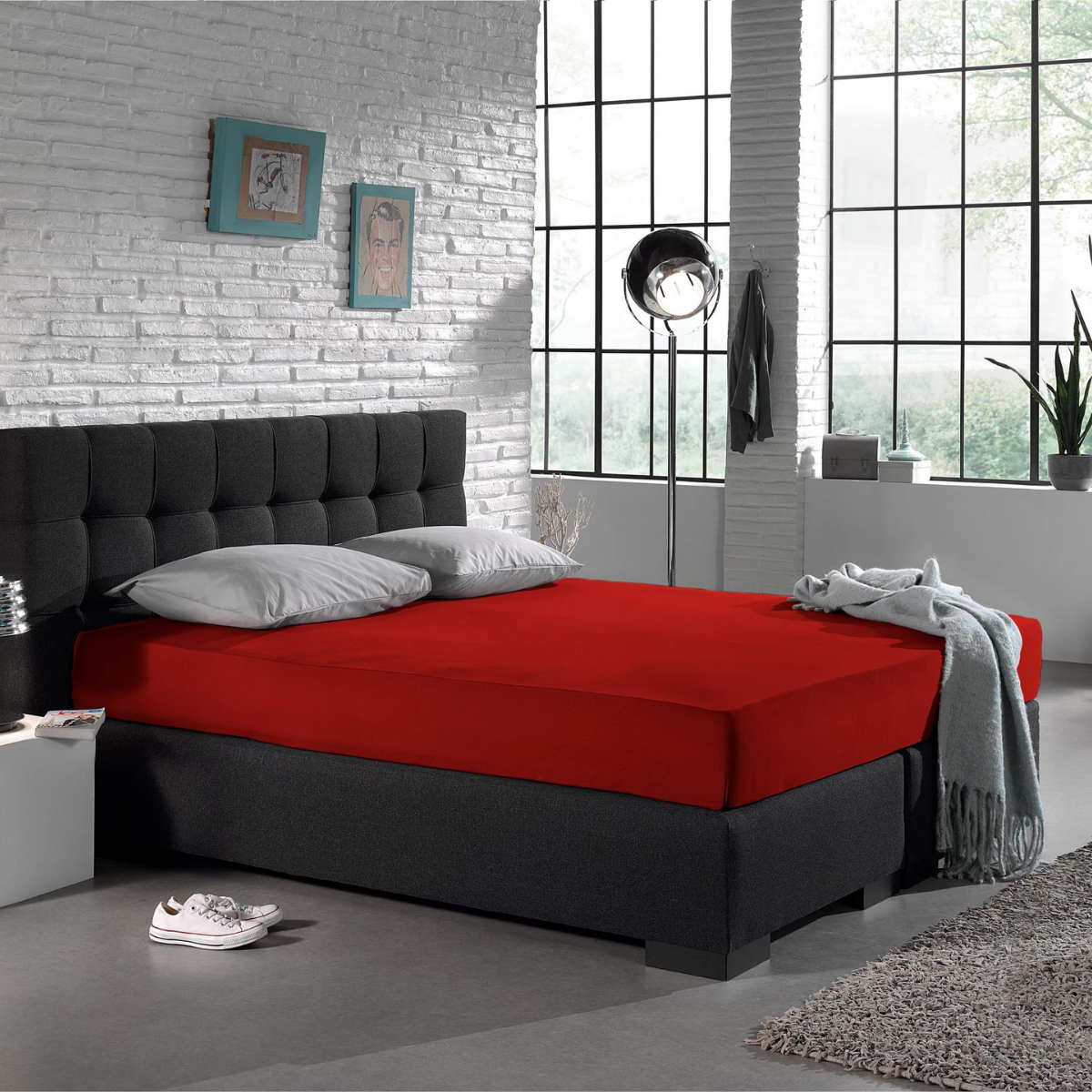 Hoeslaken Enkel Jersey Rood